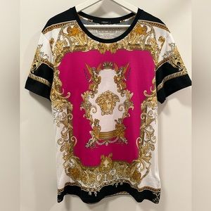 Versace Pink & Gold Medusa Renaissance T-Shirt Size 38